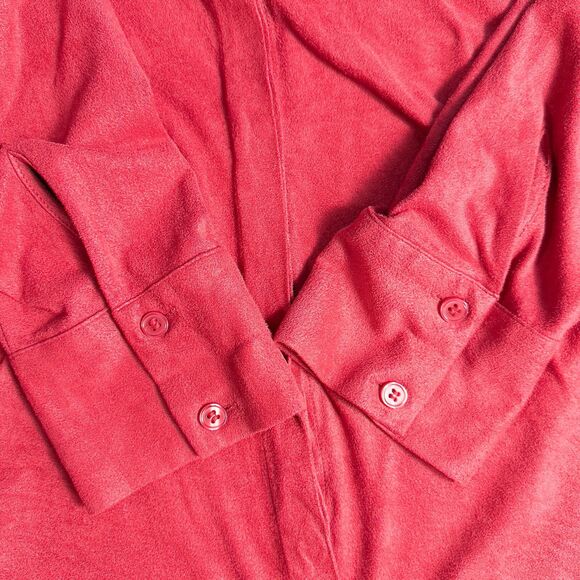 Chicos Smooth Faux Suede Reza Shirt Womens 1 Medium Red Hidden Button Front - Picture 6 of 15